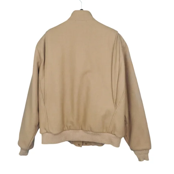 Vintage Tan Bomber Jacket with Red Plaid Lining - Picture 3 of 10